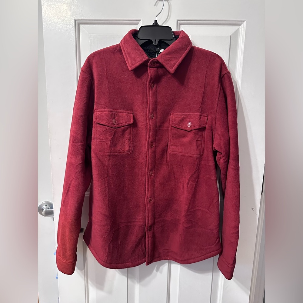 FlannelGo Women’s Red/Wine Button-Up Fleece Lined Shirt Jacket, NWT